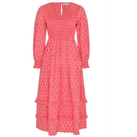 Tuckernuck Pink City Prints Isabel V Peach Primrose Dress sz Medium - Picture 1 of 5